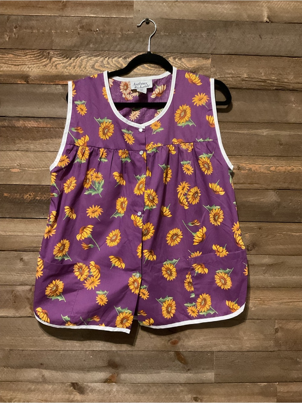 Vintage Anthony Richards Purple Snap-Front Cobbler Apron Sunflowers Size Medium
